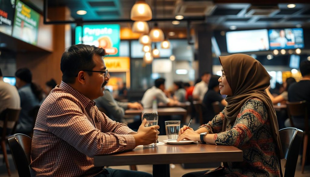 Safe meeting in public Jakarta venue between foreign man and Indonesian woman