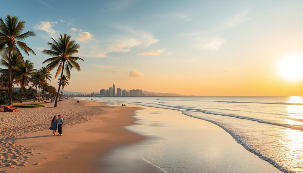 Scenic view of Da Nang beach area where many dating activities take place, illustrating the setting for da nang dating culture Scenic view of Da Nang beach area where many dating activities take place, illustrating the setting for da nang dating culture