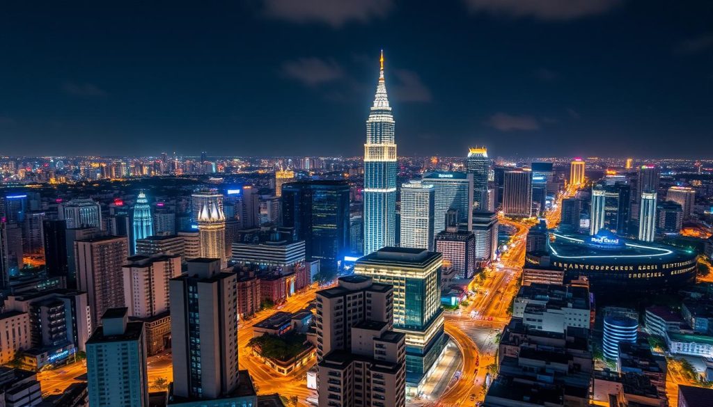 Skyline view of Makati district in Manila showing luxury guest friendly hotels near nightlife areas