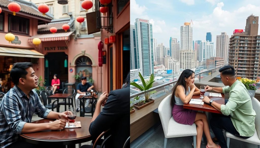 Split image comparing Hanoi and Saigon dating scenes, illustrating cost of dating in Hanoi versus Saigon