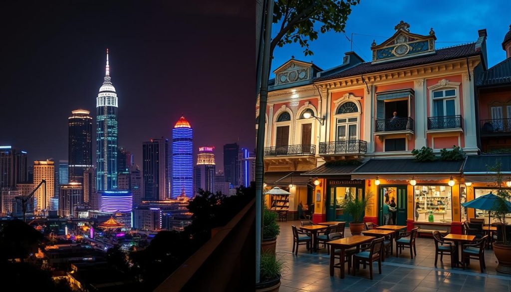 Split image comparing dating scenes in Ho Chi Minh City and Hanoi