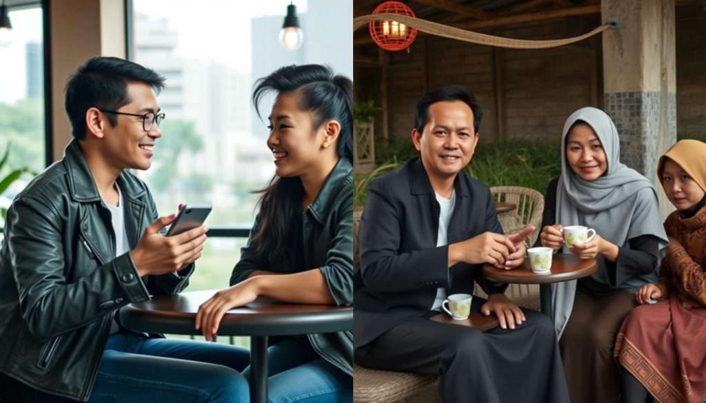 Split image showing contrast between modern urban dating in Ho Chi Minh City and traditional rural Vietnamese dating culture