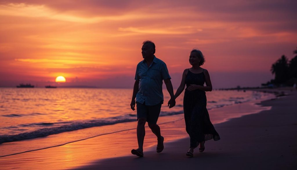 Sunset beach walk for couple in Pattaya