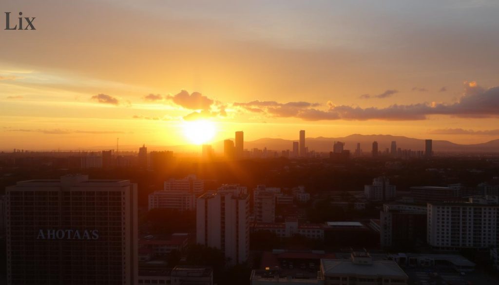 Sunset view of Angeles City skyline with hotels
