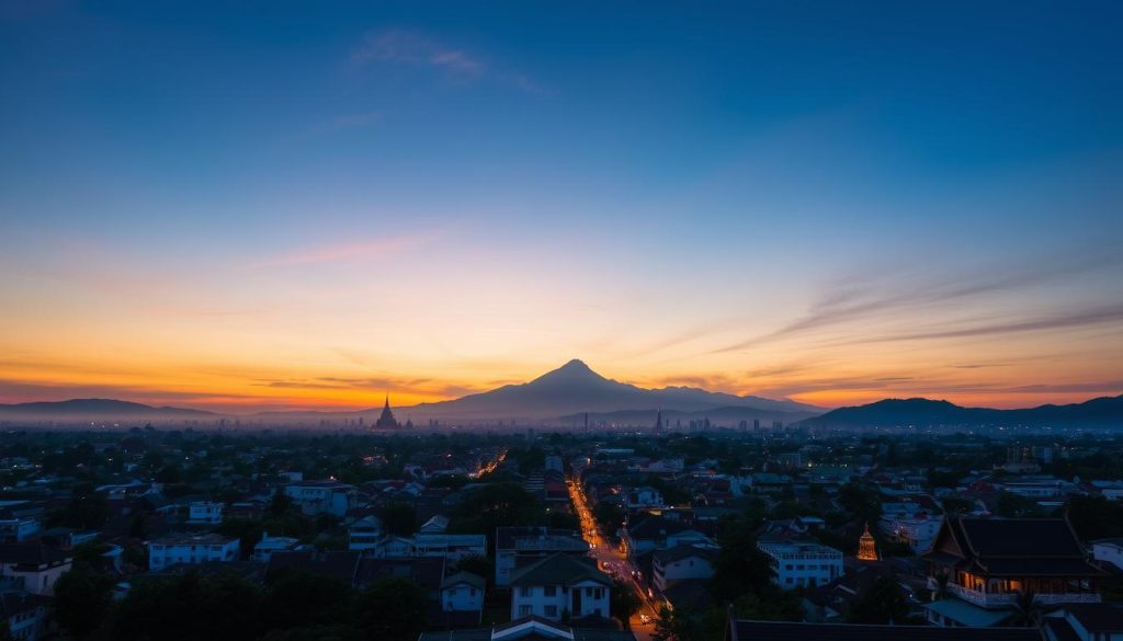 Sunset view of Chiang Mai with Doi Suthep mountain in background