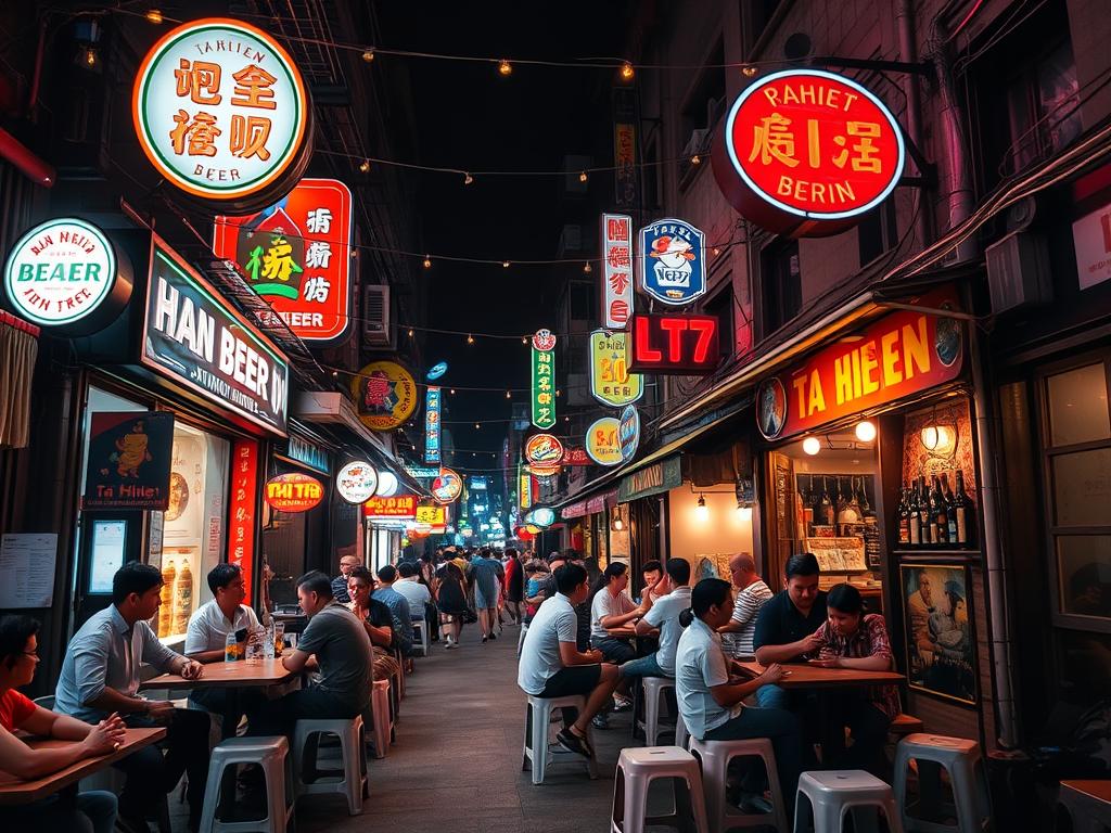 Ta Hien beer street in Hanoi at night filled with people enjoying the hanoi dating nightlife
