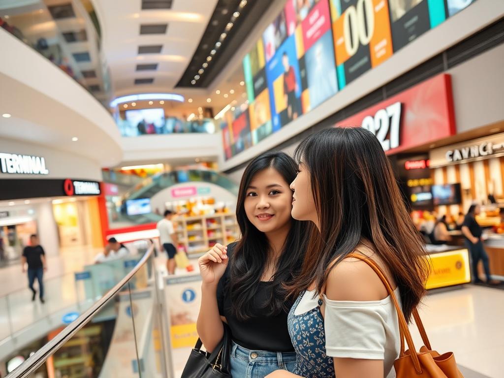 Terminal 21 shopping mall in Pattaya with young Thai women shopping and dining