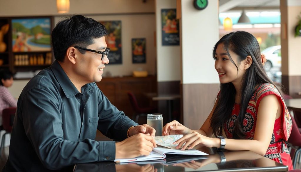 Thai cultural exchange between foreigner and younger Thai woman in Pattaya