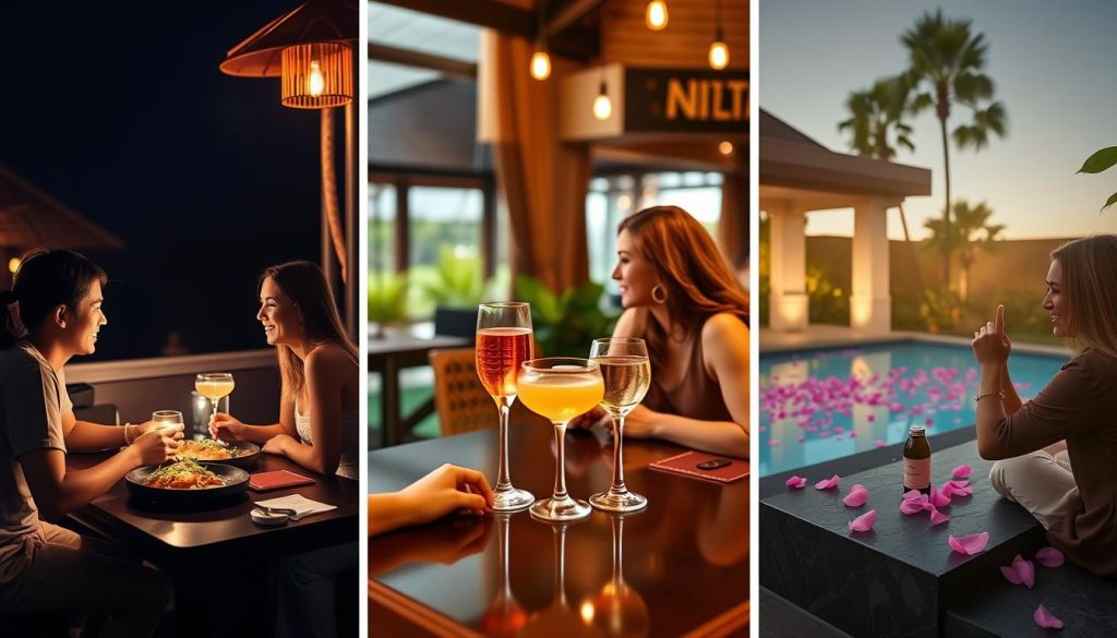 Three different dating scenarios in Bali from budget to luxury, showing varying cost of dating in Bali