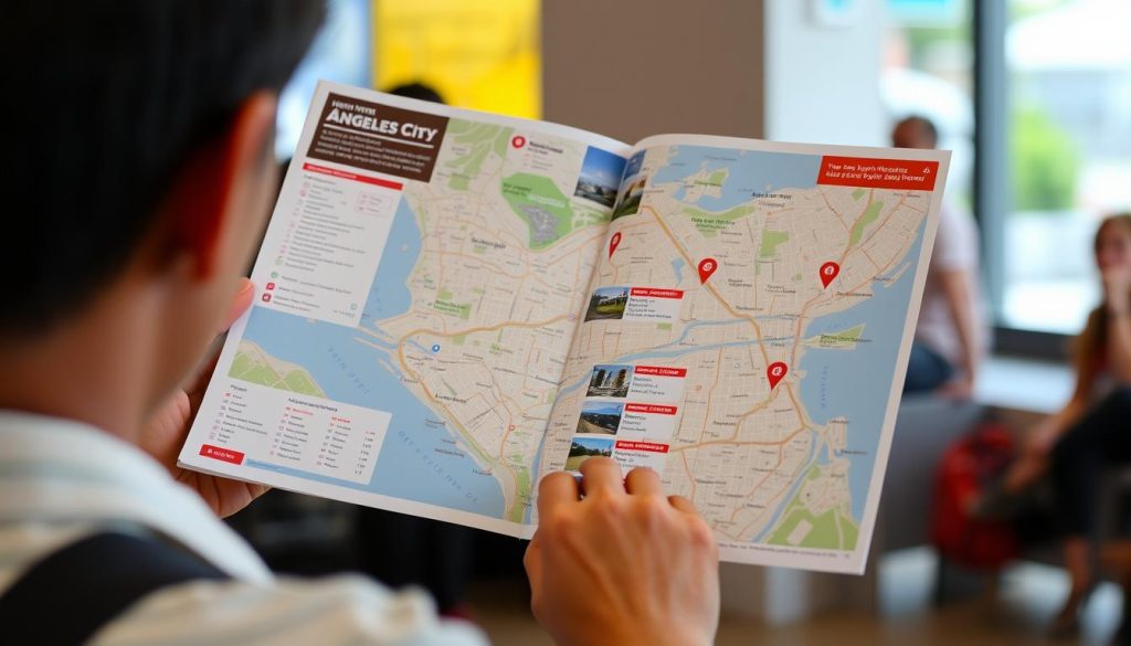 Tourist looking at Angeles City hotel map and information