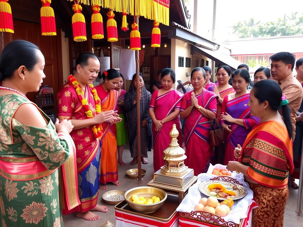 Traditional Thai ceremony with locals in traditional dress, illustrating the importance of cultural understanding in Phuket dating culture