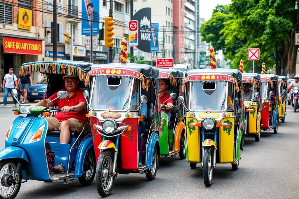 Tricycles in Angeles City, the common local transportation method