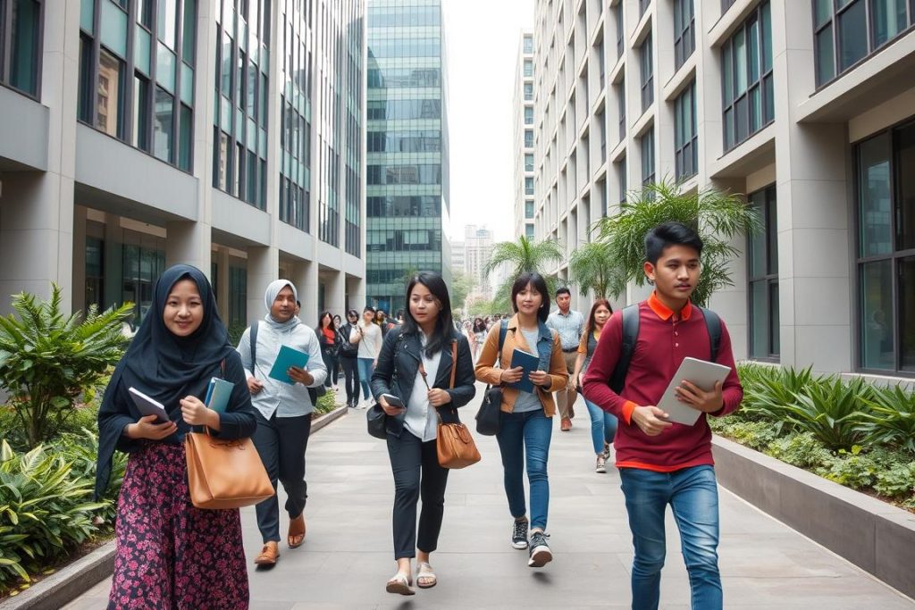 University campus in Jakarta with diverse students, highlighting the educational aspect of jakarta dating culture