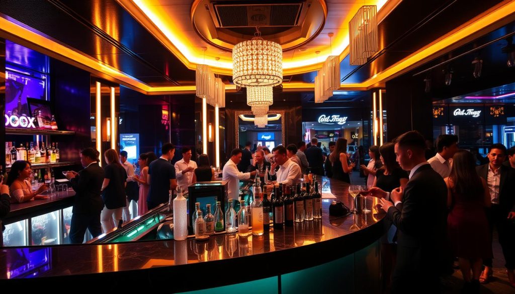 Upscale Jakarta nightclub with people enjoying drinks and music, showing nightlife costs in Jakarta