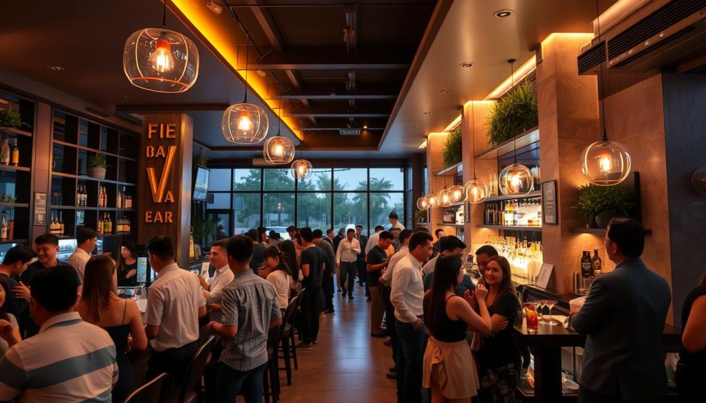 Upscale bar in Phnom Penh with mixed crowd