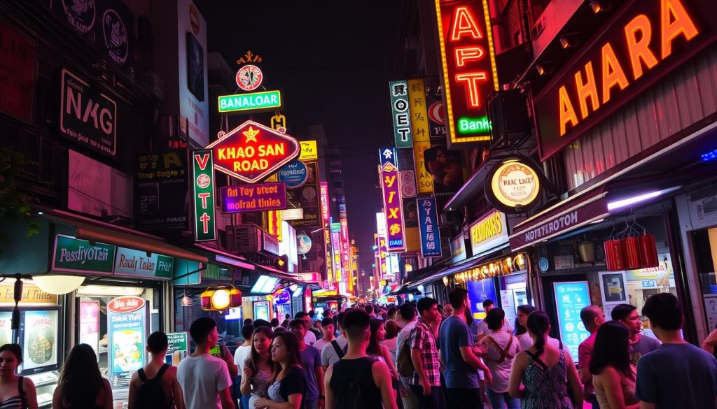 Vibrant nightclub scene on Khao San Road in Bangkok Vibrant nightclub scene on Khao San Road in Bangkok
