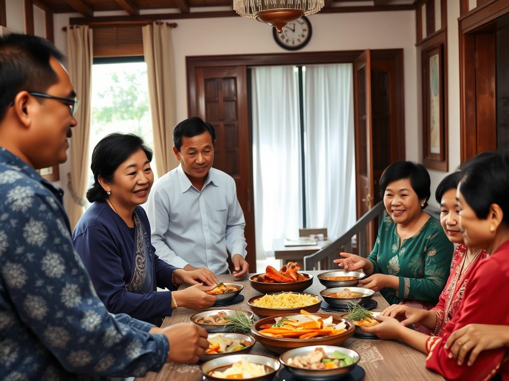 Vietnamese family gathering with Western partner