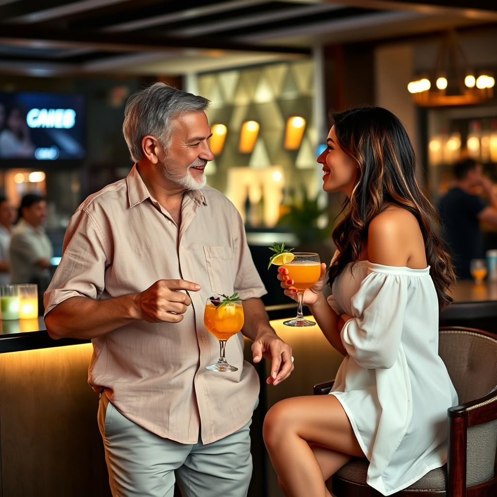 Well-dressed couple enjoying cocktails at an upscale Seminyak bar