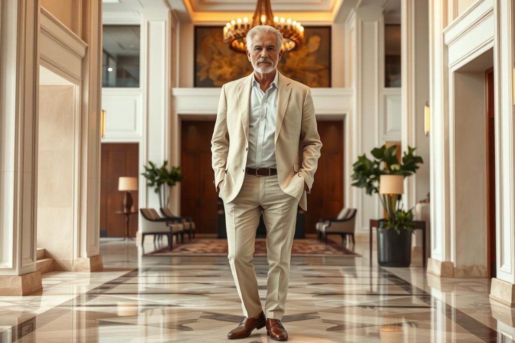 Well-dressed gentleman in appropriate smart casual attire for Phnom Penh's climate