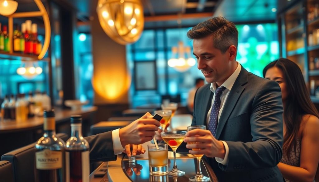 Well-dressed man paying for drinks at an upscale Manila bar