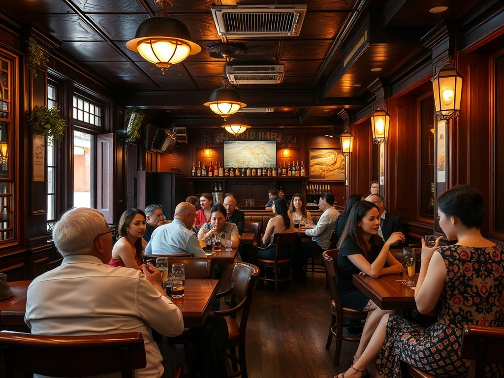 Western-style pub in Hanoi with mixed local and expatriate clientele