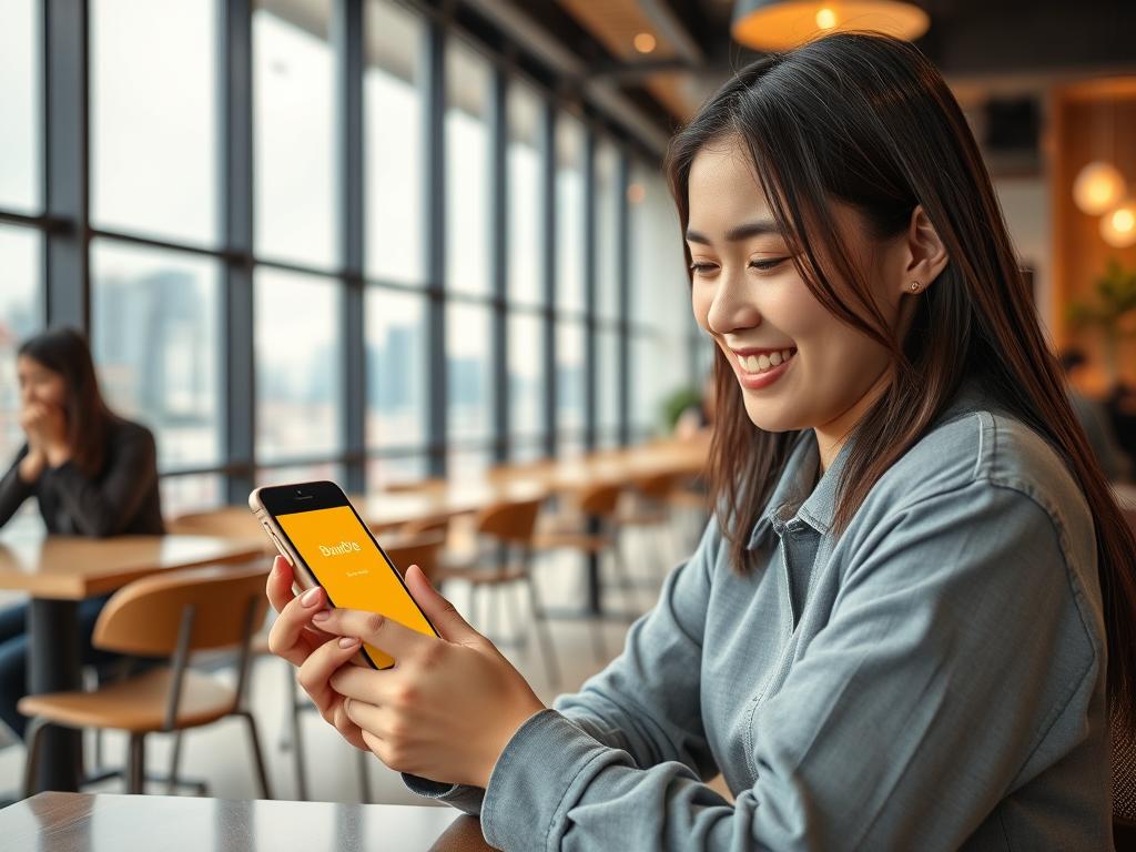 Woman making first move on Bumble dating app in Da Nang setting