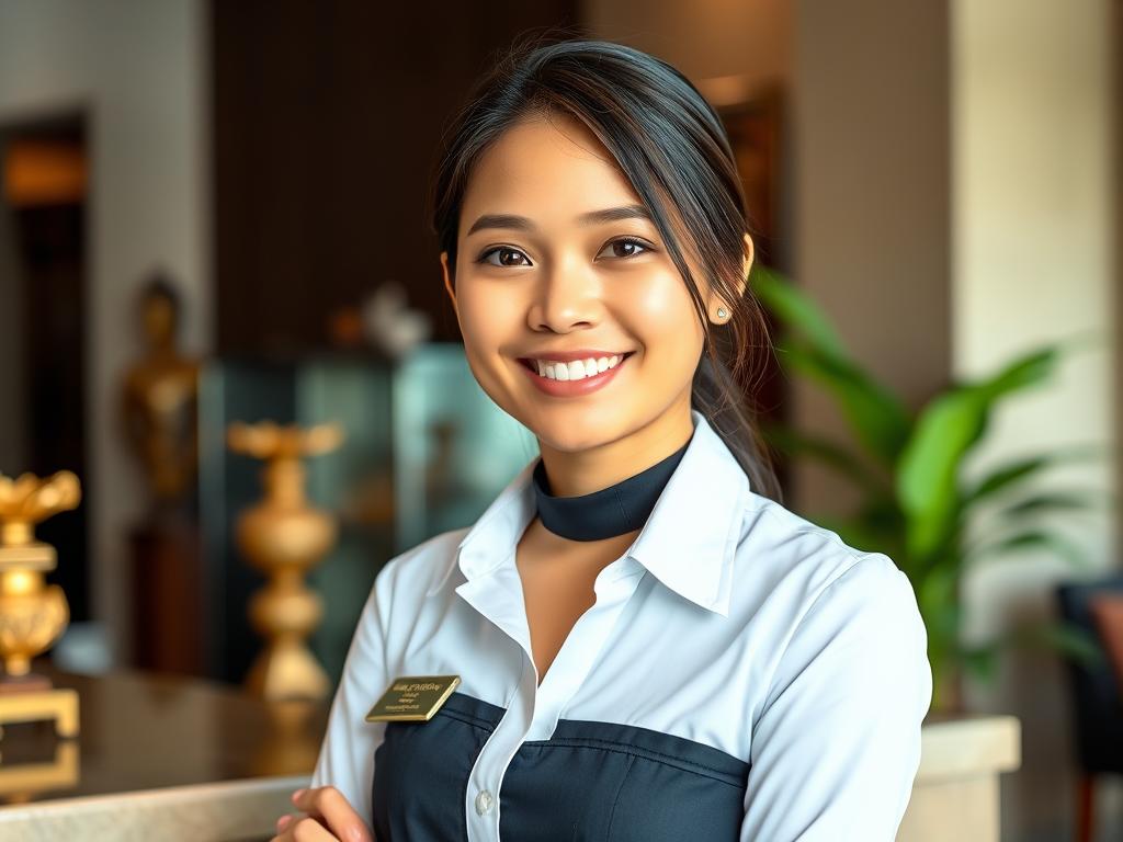 Young Cambodian woman balancing traditional family values with modern career in Siem Reap's tourism industry