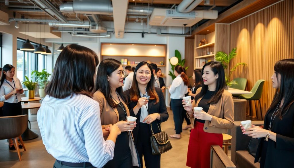 Young Vietnamese professional women networking at Toong coworking space in Hanoi
