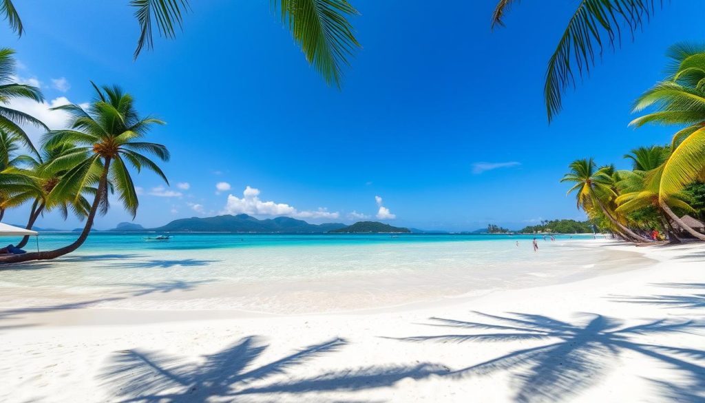 Cebu beachfront with palm trees and clear water