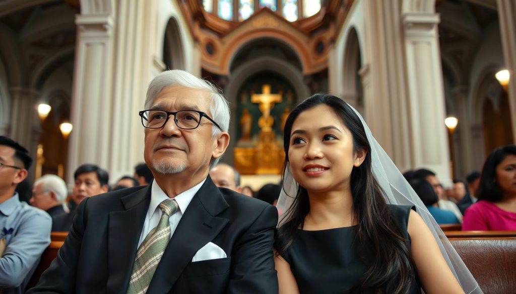Couple attending Sunday Mass at Manila Cathedral