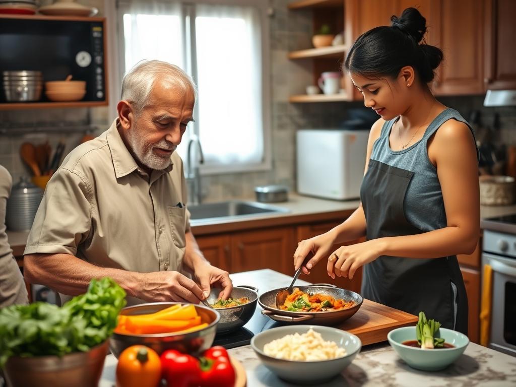Couple cooking together, blending Western and Filipino cuisine