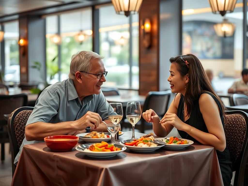 Couple enjoying mid-range restaurant in Philippines