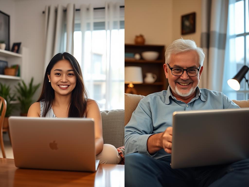 Couple having video call between Philippines and Western country