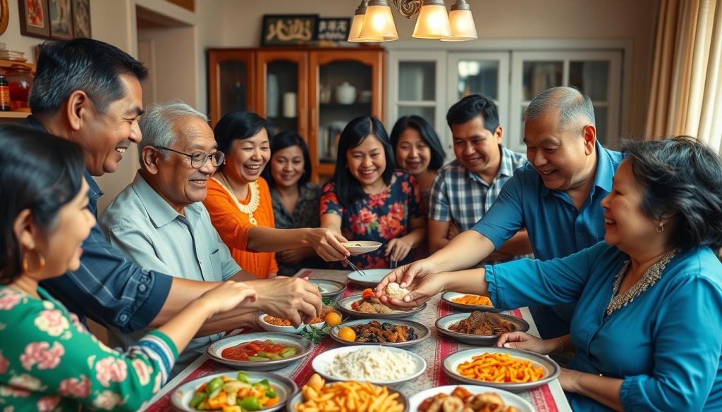 Filipino family gathering with multiple generations