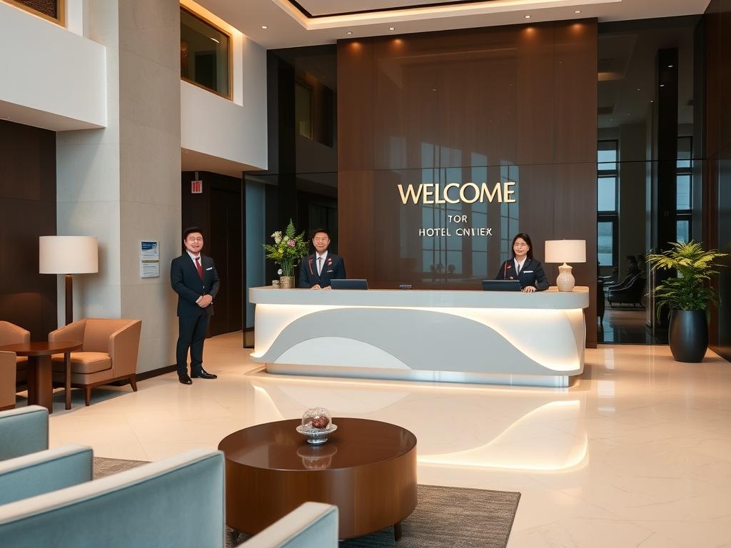 Hotel lobby in Manila with reception desk