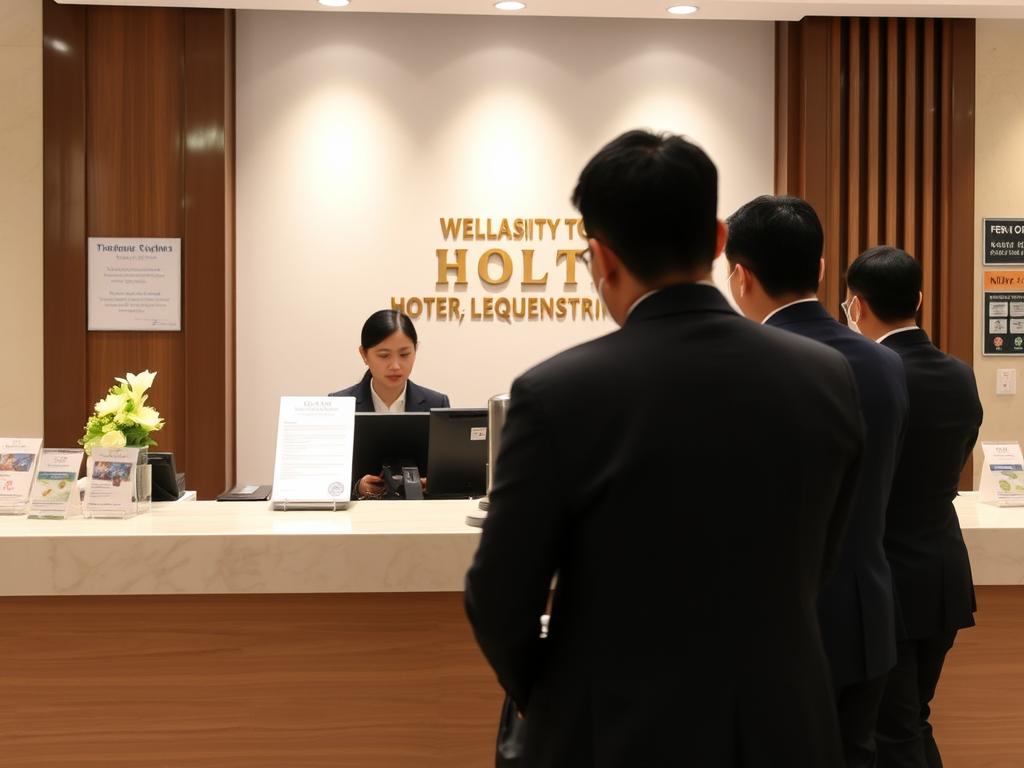 Hotel reception desk with guest registration