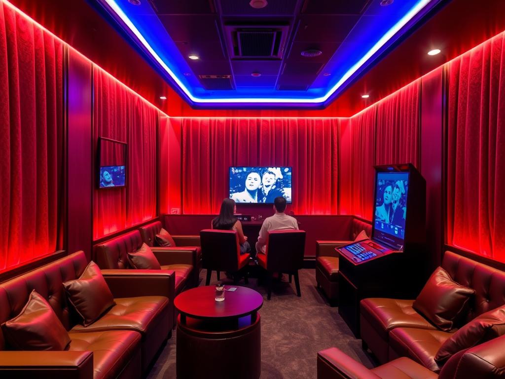 KTV lounge in Angeles City showing a private room setting popular with older men and younger women KTV lounge in Angeles City showing a private room setting popular with older men and younger women