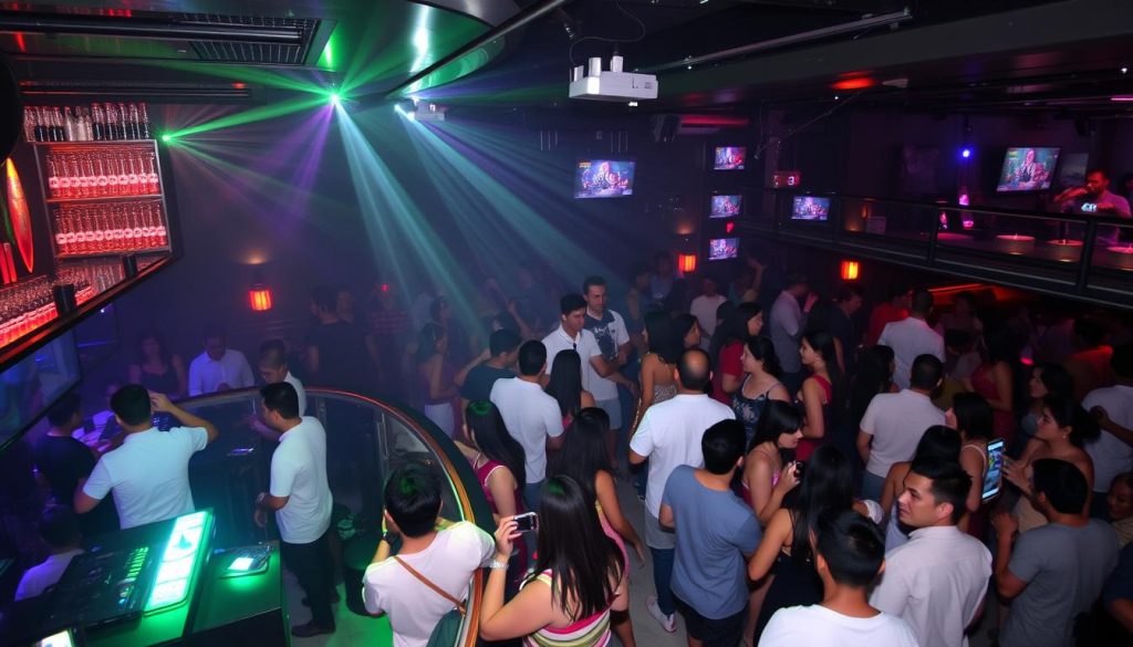 Nightclub in Angeles City showing the dance floor and bar area popular with older men meeting younger women Nightclub in Angeles City showing the dance floor and bar area popular with older men meeting younger women