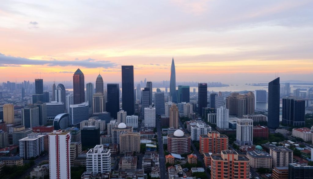 Skyline view of Manila at sunset