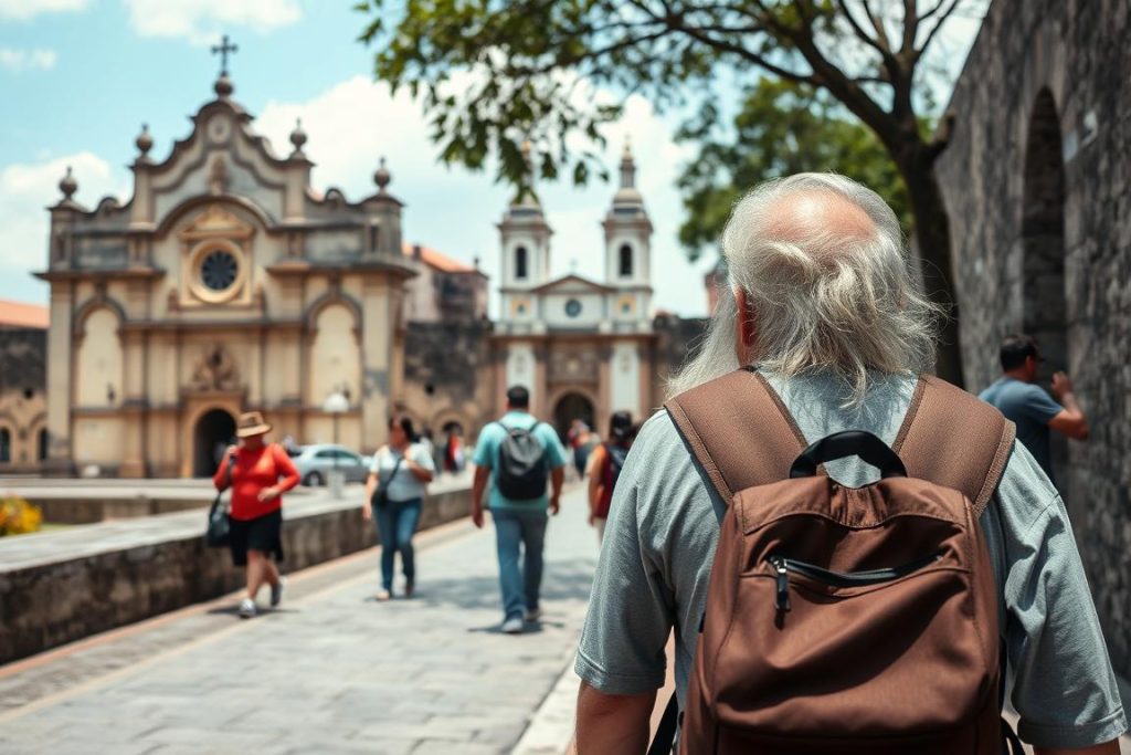 Tourist exploring Intramuros historical district in Manila