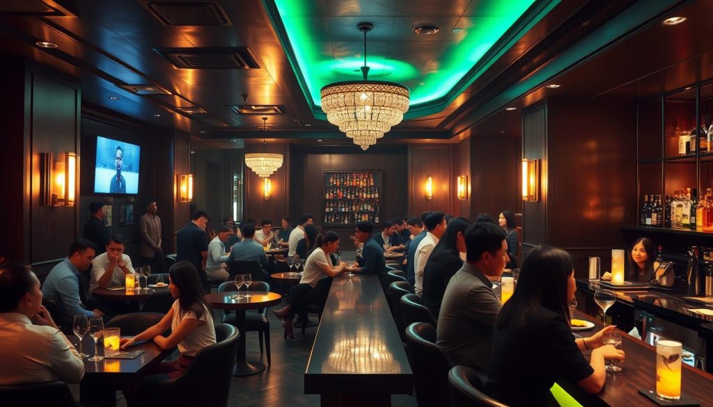 Upscale bar in Manila with patrons enjoying drinks