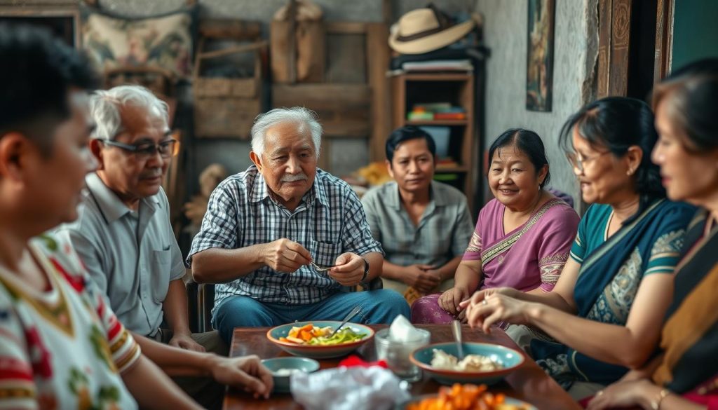 Western man participating in Filipino family gathering in provincial setting